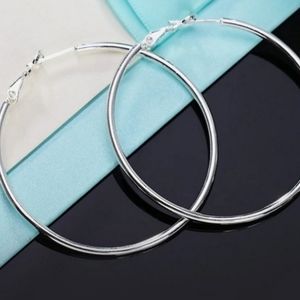 925 Sterling Silver Smooth 2" Hoop Earrings